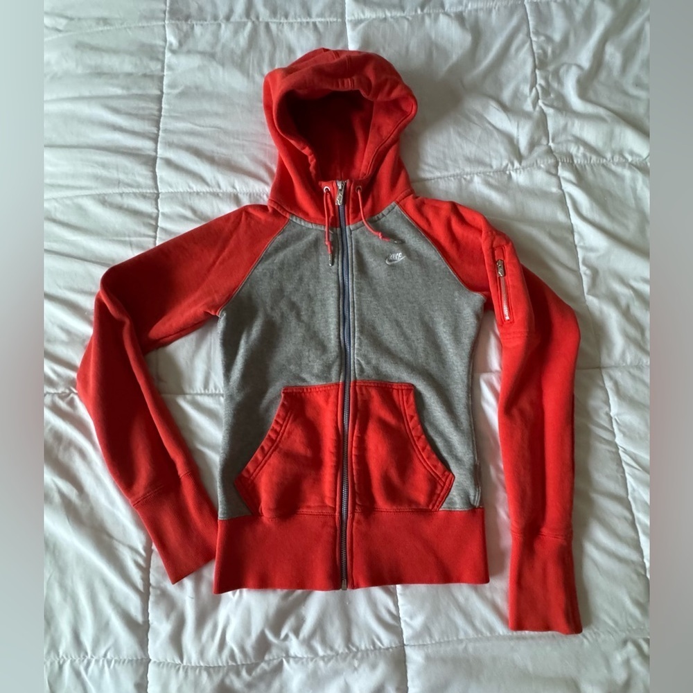 Nike Women Red and Gray Zip-Up Hoodie